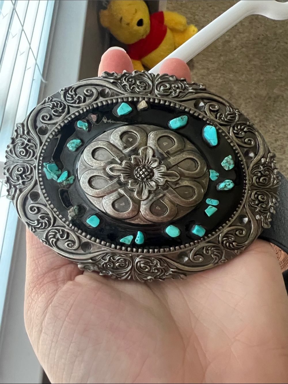 SHEIN Silver-Tone Ornamental Accent with Turquoise Accents